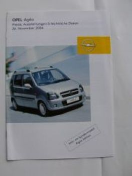 Opel Preisliste Agila 26.11.2004