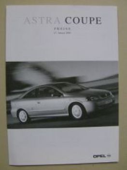 Opel Preisliste Astra Coupe Januar 2001 NEU