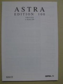 Opel Preisliste Astra Edition 100 Oktober 1999 NEU