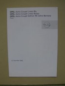 Opel Preisliste Astra Coupè Linea Blue Rossa +90 jahre Bertone