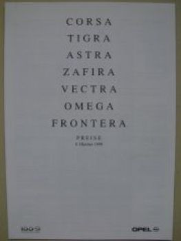 Opel Preisliste Corsa Tigra Astra Zafira Vectra Omega Frontera