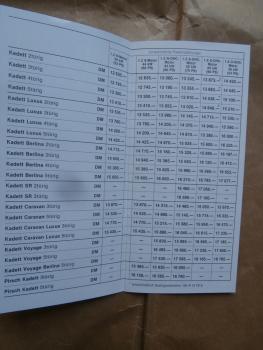 Opel Kadett D +Luxus + Berlina +SR +Caravan +Voyage +Pirsch Preisliste April 1982