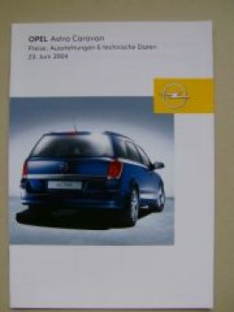 Opel Preisliste Astra Caravan Juni 2004