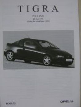 Opel Preisliste Tigra Juli 1999