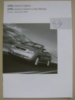 Opel Preisliste Astra Cabrio +Linea Rossa Dezember 2003