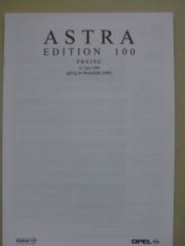 Opel Preisliste Astra Edition 100 Juli 1999 NEU