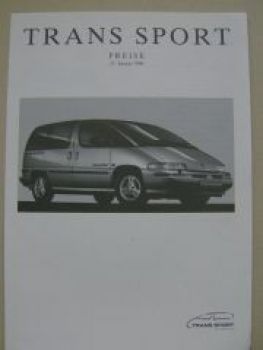 Opel Preisliste Trans Sport Januar 1996 NEU