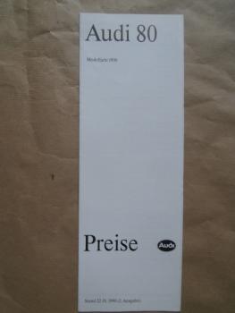 Audi 80 Typ 89 Preisliste Modelljahr 1990 Stand 22.Januar 1990 +Young Line +Special +Diesel