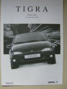 Opel Preisliste Tigra September 1999