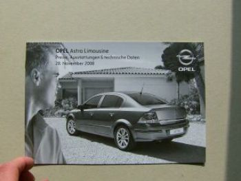 Opel Astra Limousine Preisliste November 2008