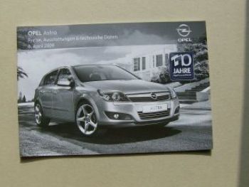 Opel Astra Preisliste April 2009 NEU