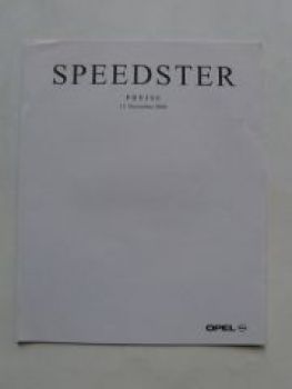 Opel Preisliste Speedster November 2000 NEU