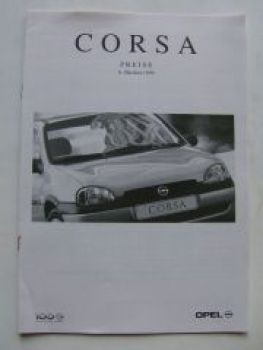 Opel Preisliste Corsa B Mai 1998 NEU