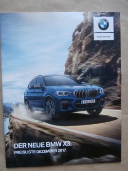 BMW X3 (G01) xDrive20i 30i M40i 20d 30d Advantage xLine Luxury Line M Sport Preisliste Österreich Dezember 2017