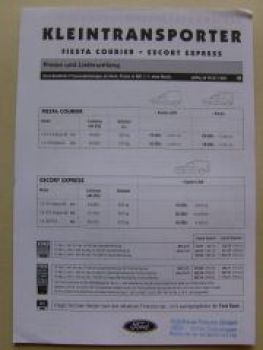 Ford Fiesta Courier Escort Express Preisliste Juli 1999 NEU
