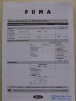 Ford Puma Preisliste Dezember 1999