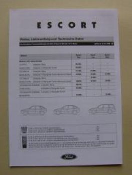 Ford Escort Flair Fun Ghia Preisliste April 1998
