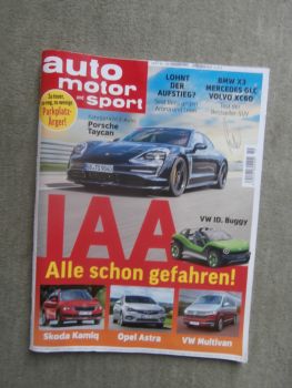 auto motor & sport 19/2019 Porsche Taycan,VW ID.Buggy,T6.1 Multivan,Kamiq,911 Carrera,X3 30d vs.GLC300d vs. XC60 B5