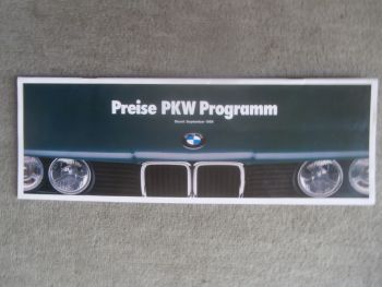 BMW PKW Programm 9/1989 316i-325iX E30 +Cabrio +touring,M3,520i-M5 E34,730i-750il E32,850i E31 Preisliste 9/1989