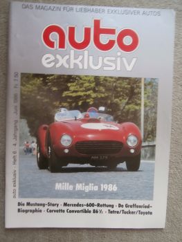 auto exklusiv 6/1986 Mille Miglia, Mercedes Benz 600er Rettung W100,Tatra,Tucker,Corvette Convertible +Poster