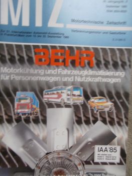 Motortechnische Zeitschrift 9/1985 BMW 2,5l Liter M20 Motor,Porsche Motor 928S,VW Golf & Polo 1,3l Motoren,