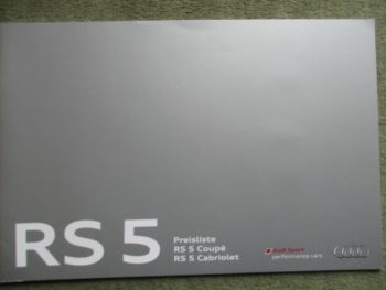 Audi RS5 Coupé Cabriolet 8T 8F Preisliste November 2012