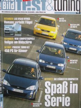 Auto Bild test & Tuning 2/2003 Focus RS vs. VW Golf R32 vs. Astra H OPC und Audi S3,Hamann Las Vegas Wings und HM50 V8