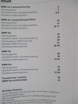 BMW 3er Reihe E36 +compact E36/5, E34 +touring +Executive, 7er E38,8er E31 Preisliste 6.März 1995