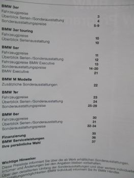 BMW 3er Reihe E36 +M3, E30 Touring, E34 +Executive, 7er E32 +Highline,8er Preisliste Januar 1994