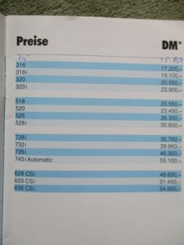 BMW 315-323i E21,518-528i E12 Preisliste 5. Januar 1981 728i-745i E23,628CSI 633CSI 635CSI E24