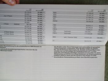 BMW 316i-325iX +Cabrio +M3 +touring E30,520i-M5 E34,E32,850i E31 +Z1 Preisliste Mai 1990