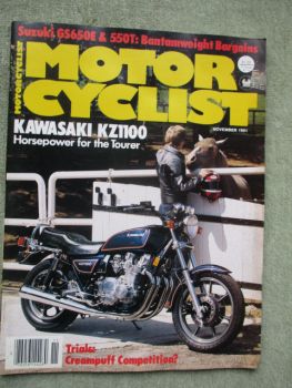 Motor Cyclist November 1981 Kawasaki KZ1100,Suzuki GS550T,Montesa 200 COTA