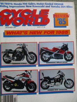 Cycle World December 1984 Yamaha V-Max,Yamaha FZ750,Kawasaki Ninja 600R,Honda 1100 Shadow,