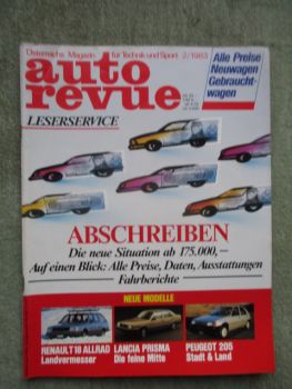 auto revue 2/1983 Peugeot 205, Lancia Prisma,Renault 18 Allrad,Opel Rekord Berlina E 2.0E,Lancia Beta Coupé 2000i.e.