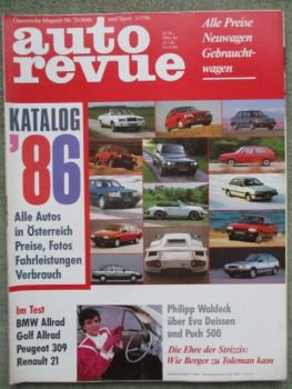 auto revue 3/1986 BMW 325i und 325iX E30, Alfa Romeo 75 2.0, Puch 500,