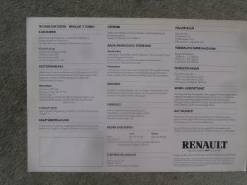 Renault 5 Turbo Prospektblatt Deutsch Rarität