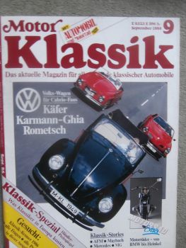 Motor Klassik 9/1986 VW Käfer Karmann Ghia Rometsch,BMW R69 von 1959,Heinkel Tourist,DKW RT175, Pagode 280SL