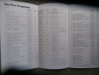 Toyota Preisliste 18.4.1989 Starlet Corolla Carina Camry MR2 Celica Supra Landcruiser LiteAce Hiace Hilux