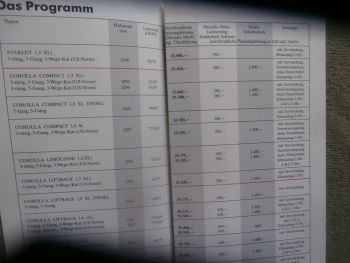 Toyota Preisliste 5.3.1990 Starlet Corolla Carina Carmry MR2 Celica Supra Model F 4-Runner Hilux Landcruiser+Station