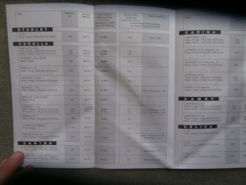 Toyota Preisliste 3.2.1992 Starlet Corolla Carina Camry Celica MR2 Supra Previa 4-Runner Landcruiser