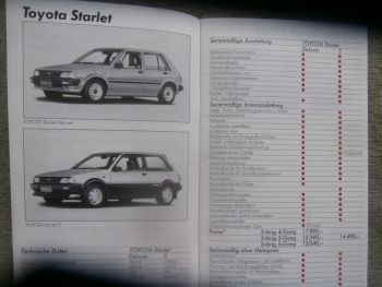 Toyota Preisliste 16. Januar 1985 Starlet Tercel Corolla Carina Camry Celica Supra Model F Land Cruiser