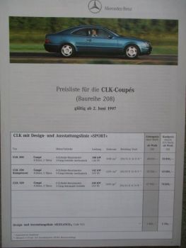 Mercedes Benz CLK200 230 Kompressor 320 2.Juni 1997 W208 Preisliste