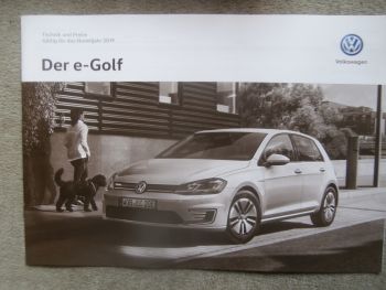 VW e-Golf VII Preisliste 100kw/136ps Modelljahr 2019