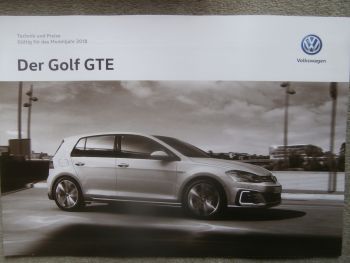 VW Golf VII GTE Preisliste Modelljahr 2018 150kw/204 PS