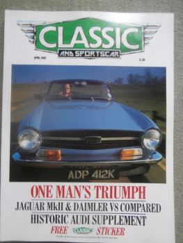 Classic & Sports Car 4/1989 Jaguar Mk2,Daimler V8,Triumph TR6,AC Ace,Alvis Profile,