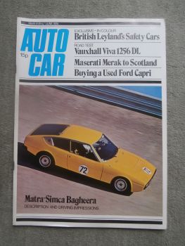 Autocar 1.6.1974 Matra Simca Bagheera,Vauxhall Viva 1256DL,Maserati Merak,buying used Ford Capri,
