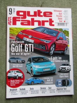 gute fahrt 9/2020 Golf8 GTI,Dauertest Skoda Karoq 1.5TSI,VW ID.3,Audi A3 Limousine, Cupra Ateca, Audi R8 V10 Spyder Performance