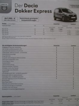 Dacia Dokker Express Preisliste Juli 2020