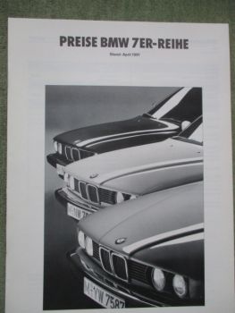 BMW 730i 735i iL 750i 750iL E32 Preisliste April 1991