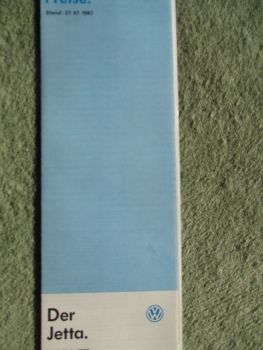 VW Jetta Typ16E Preisliste Modelljahr 1988